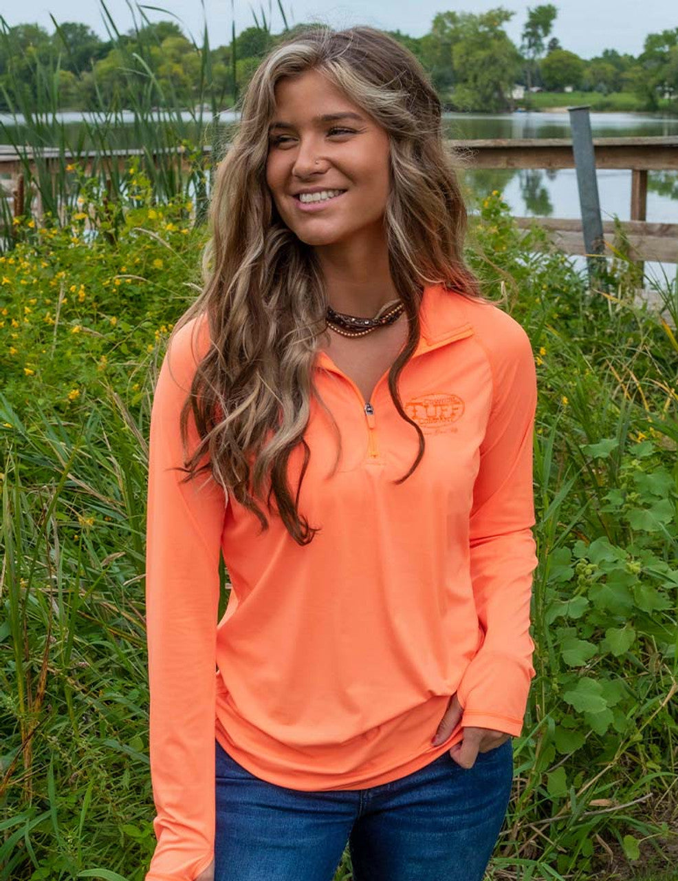 Breathe Instant Cooling Upf Quarter Zip Long Sleeve Shirt w/ Thumbholes (Tangerine) - Coffman Tack