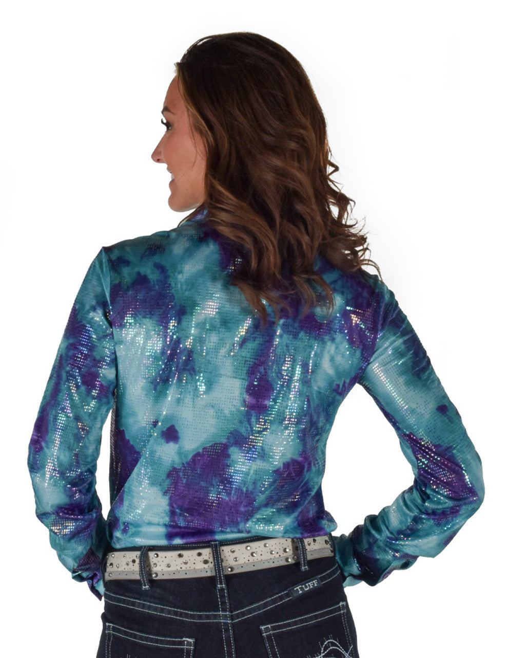 Pullover Button Up (Turquoise And Purple Cotton Candy Print Lightweight Stretch Jersey)