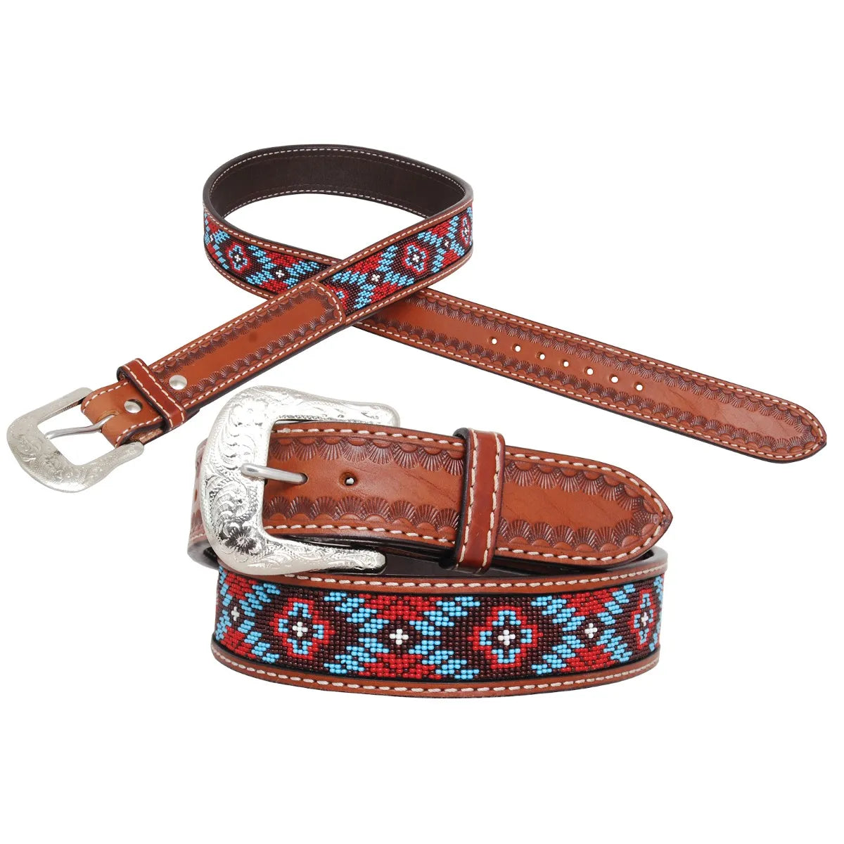 Circle Y Red Aztec Beaded Belt - Coffman Tack