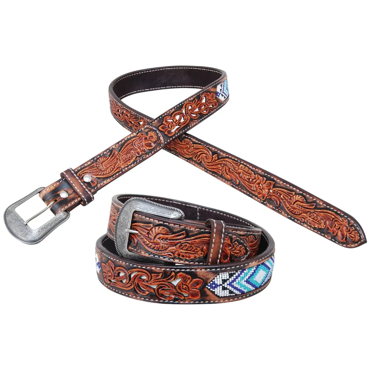 Circle Y Blue Diamond Beaded Belt - Coffman Tack
