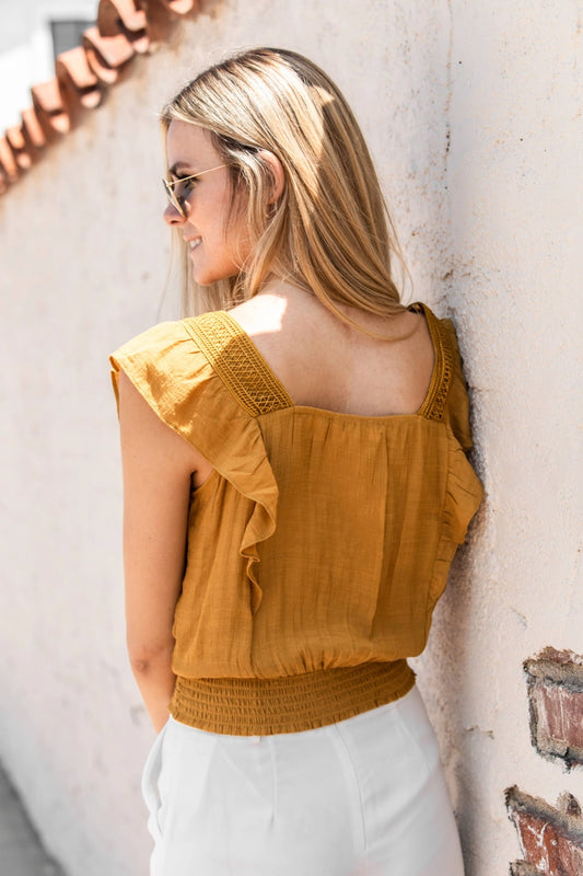 Tumeric Boxy Neckline Resort Top - Coffman Tack