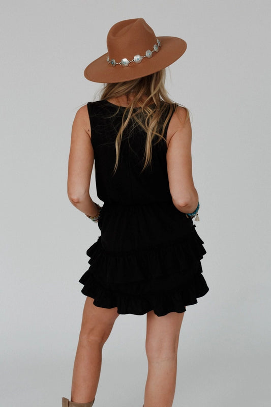 Constance Ruffle Hem Sleeveless Dress - Black - Coffman Tack