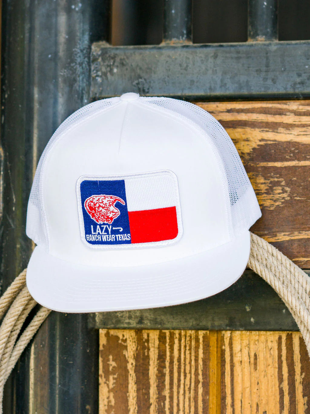 Lazy J Ranch Wear White & White 4" Texas Flag Elevation Cap - Coffman Tack