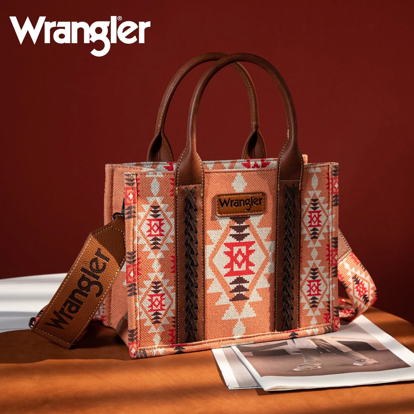 Wrangler Southwestern Print Small Canvas Tote/Crossbody - Orange - Coffman Tack