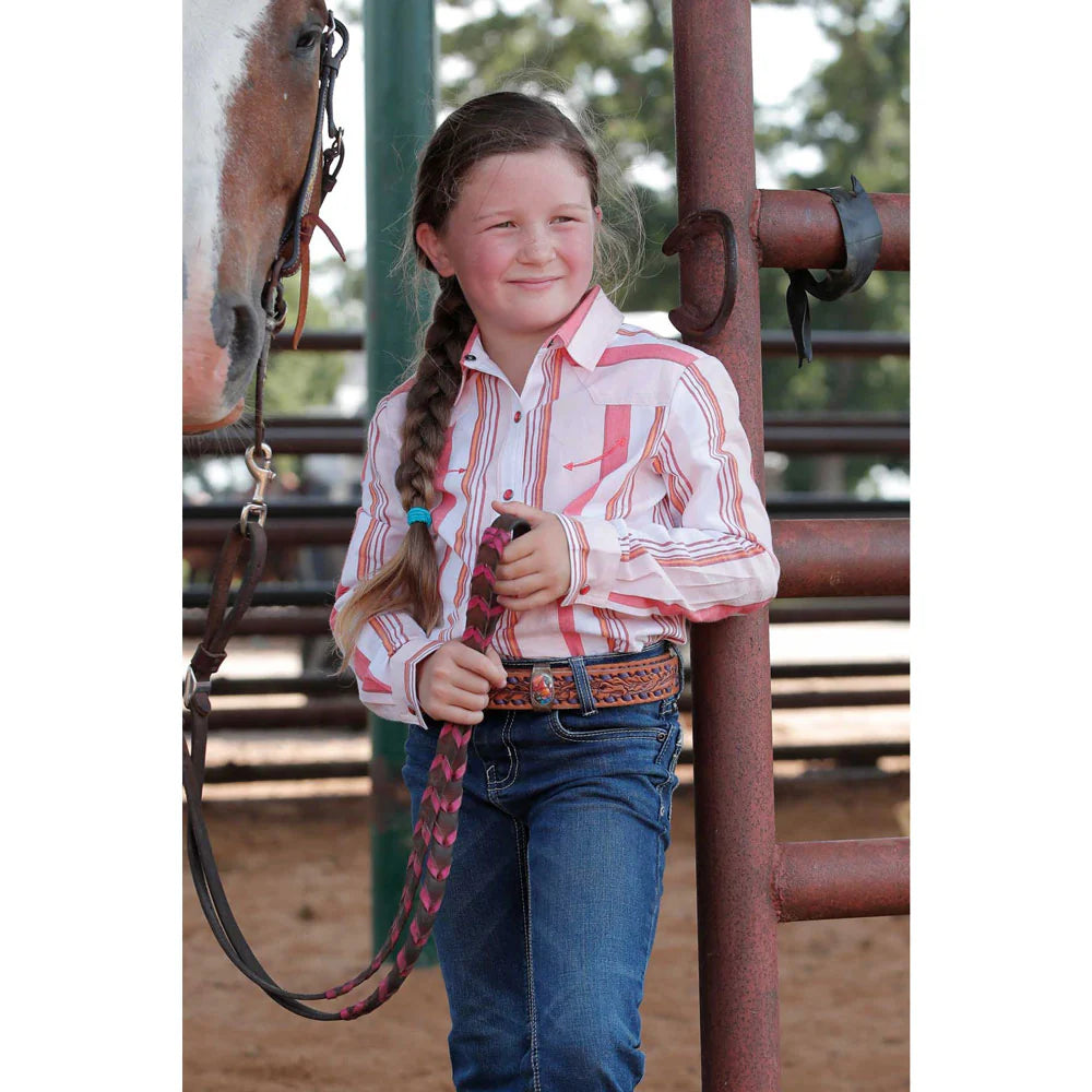 Cruel Girl GIrls' Long Sleeve Stripe Snap Shirt - Red & White