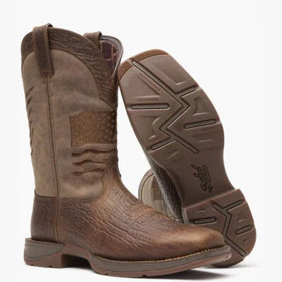 Rebel™ by Durango® Brown Distressed Flag Embroidery Western Boot