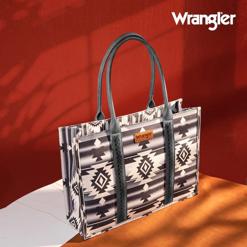 Wrangler Southwestern Pattern Dual Sided Print Canvas Wide Tote Dark Grey - Coffman Tack