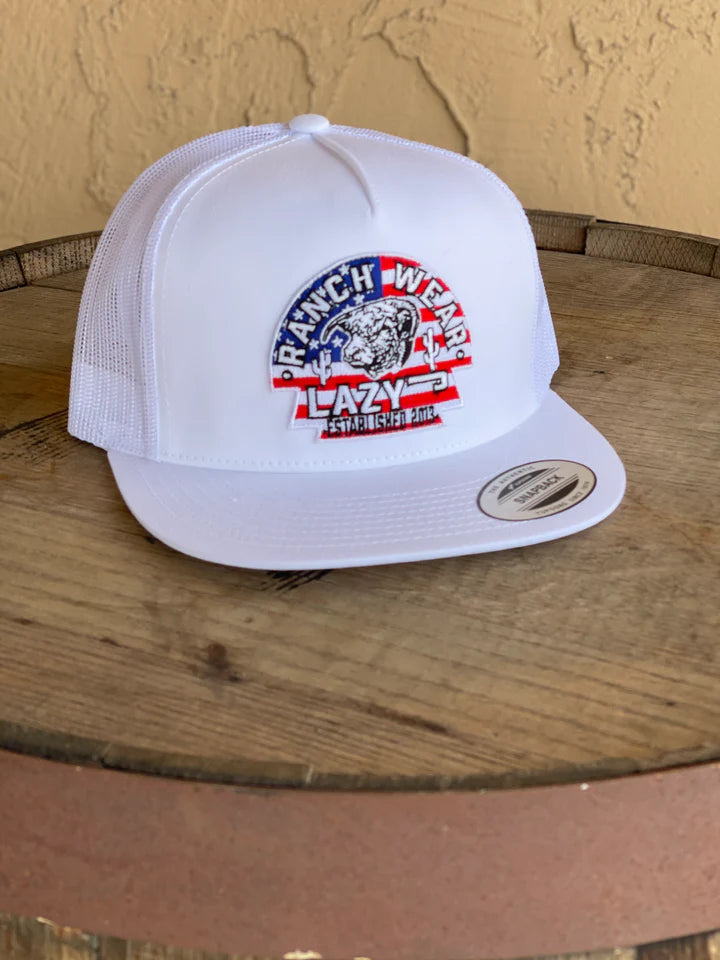 Lazy J Ranch Wear White & White 4" USA Arrowhead Cap