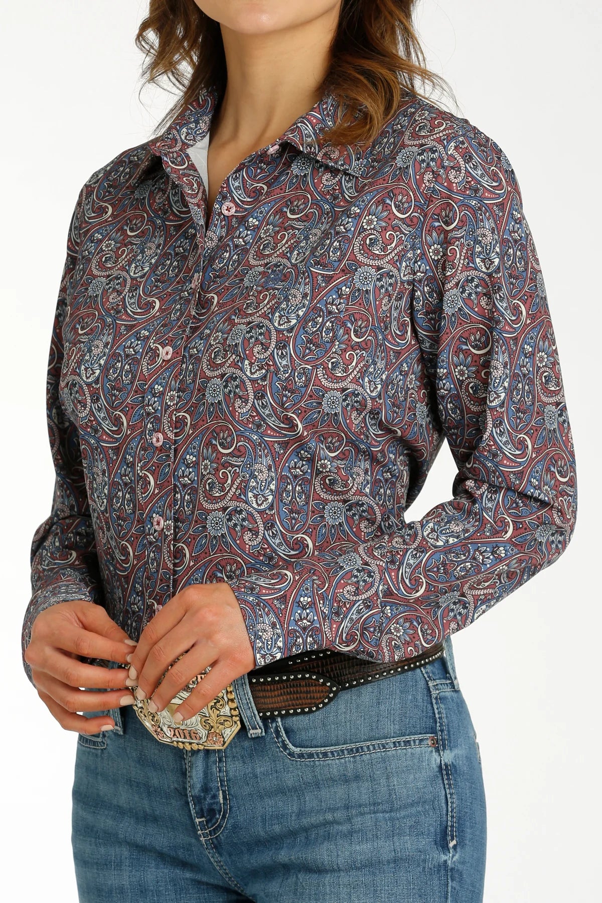 Cinch Arenaflex Burgundy Paisley Long Sleeve Button-Down Women's Shirt