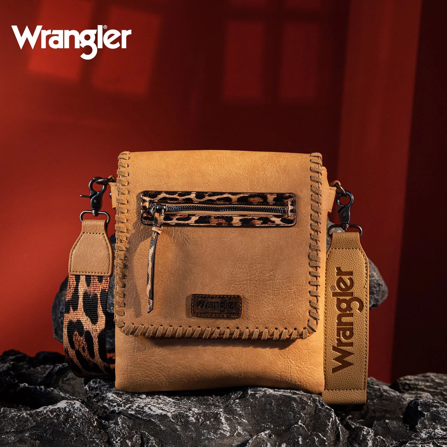 Wrangler Whipstitch Leopard Print Crossbody - Brown