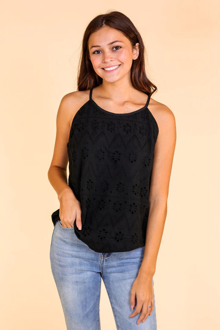 Grace and Emma Black Eyelet Tank - Coffman Tack