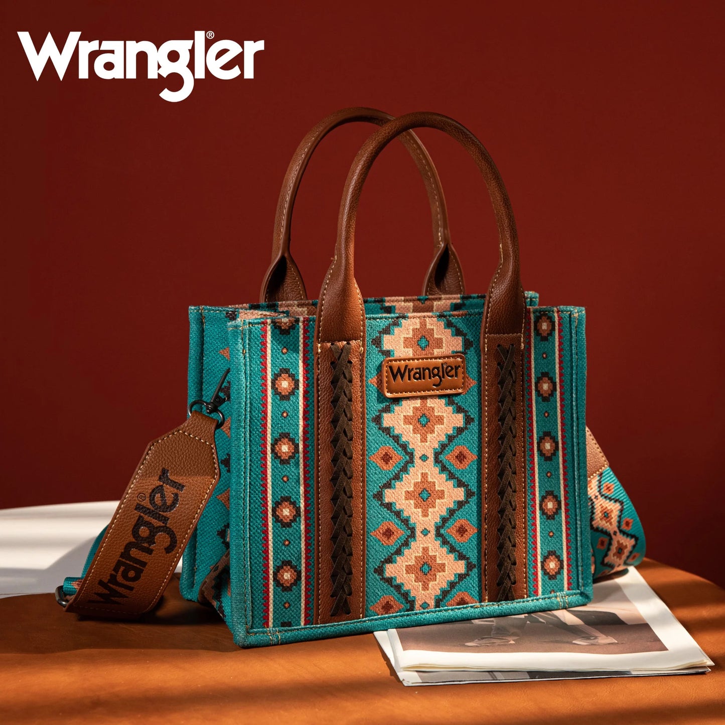 Wrangler Southwestern Print Small Canvas Tote/Crossbody - Turquoise - Coffman Tack