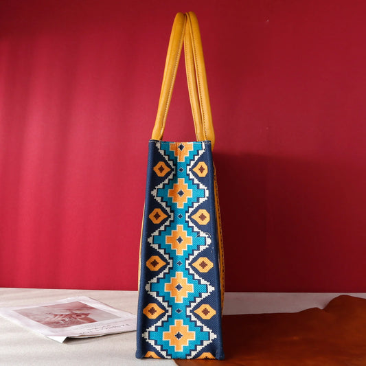 Wrangler Southwestern Pattern Dual Sided Print Canvas Wide Tote Mustard - Coffman Tack