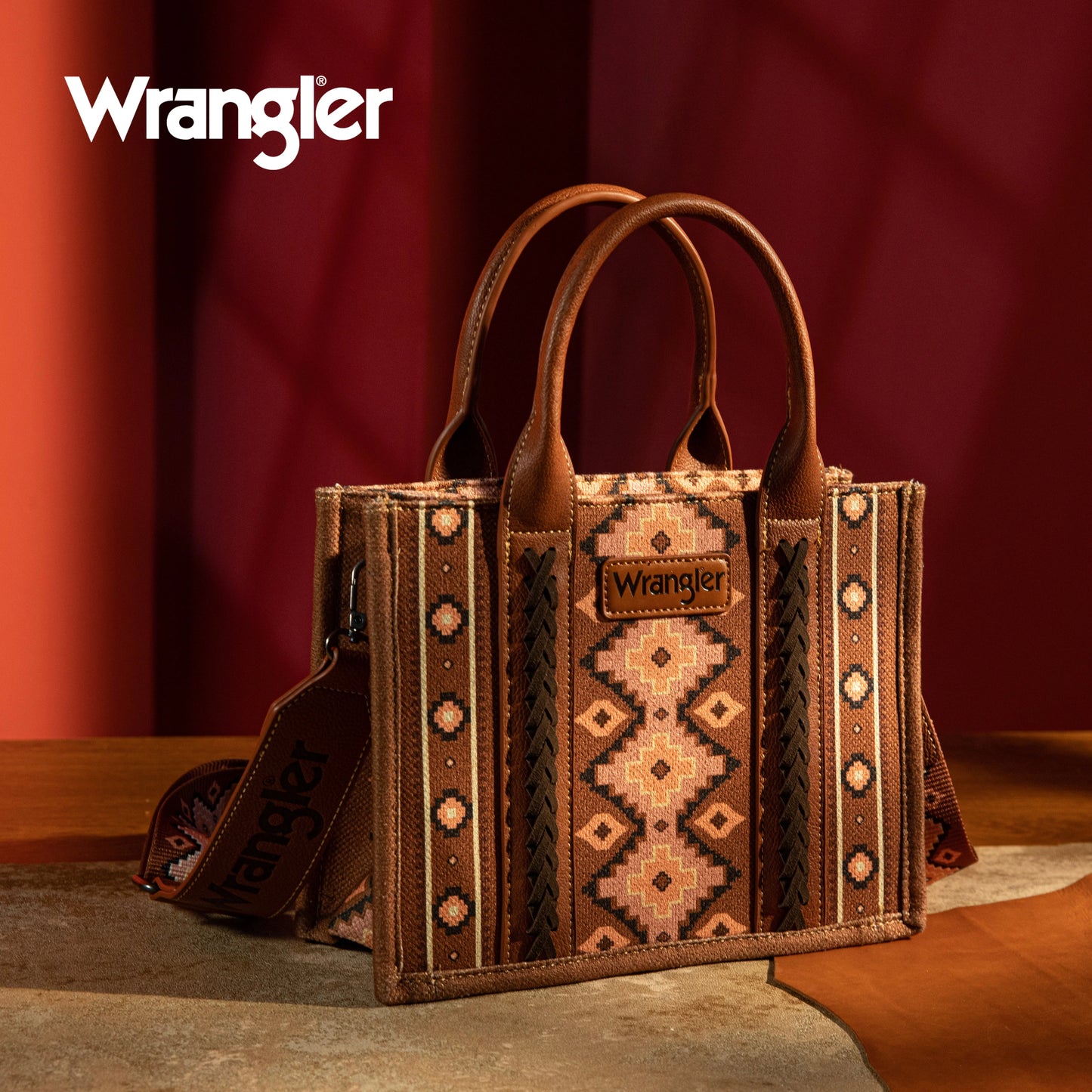 Wrangler Southwestern Print Small Canvas Tote/Crossbody - Dark Brown - Coffman Tack