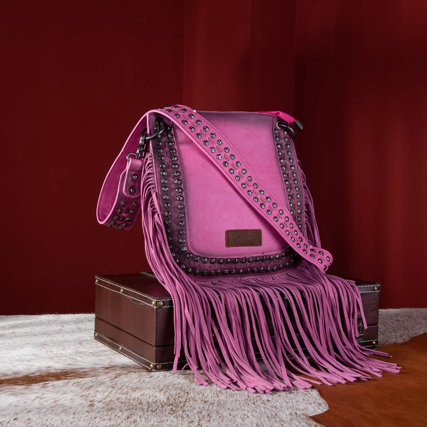 Wrangler Rivets Fringe Concealed Carry Crossbody -Hot Pink - Coffman Tack