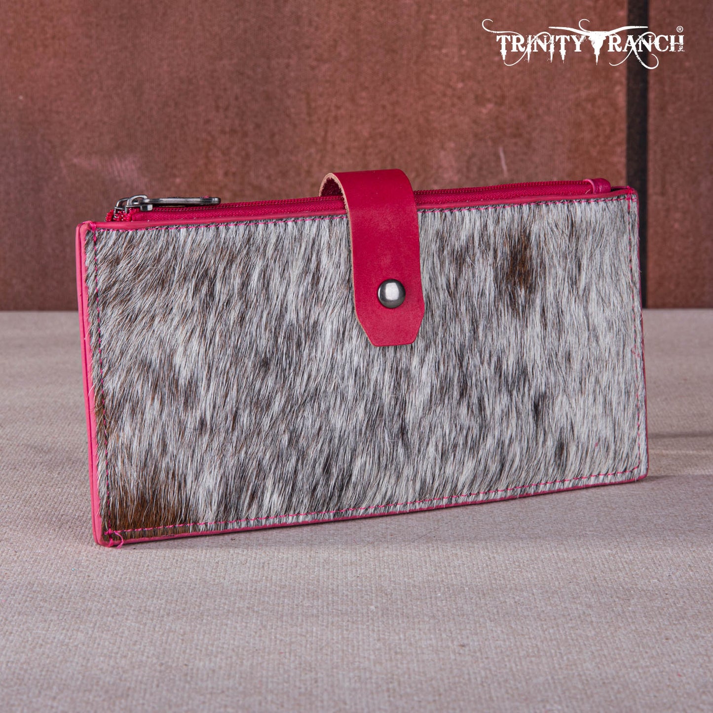 Trinity Ranch Hair on Cowhide Bi Fold Wallet - Hot Pink