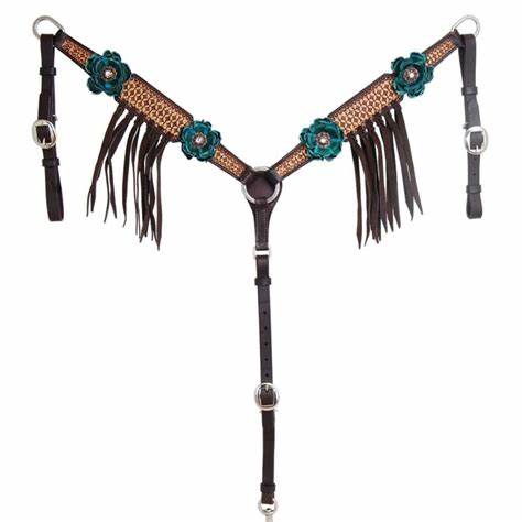 Circle Y Turquoise Rose Vintage Breast Collar - Coffman Tack