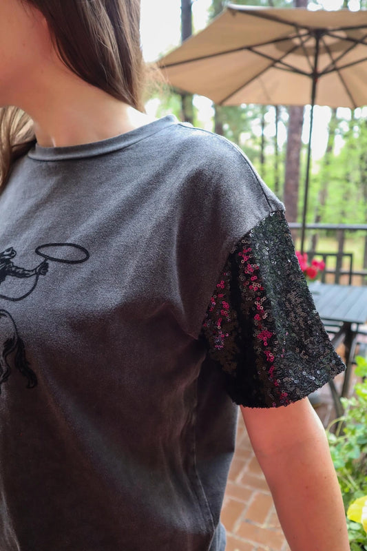 Cowboy Sequins Sleeve Tee