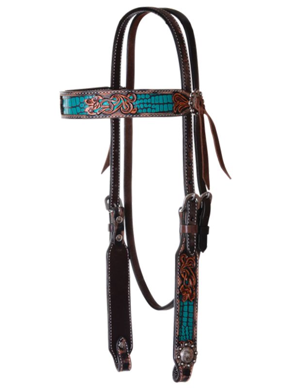 Circle Y Filigree Turquoise Gator Browband Headstall - Coffman Tack