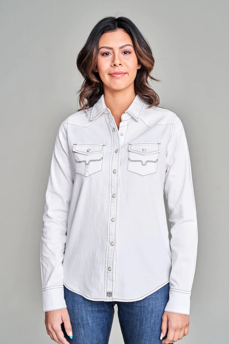 Kimes Ranch Kaycee Denim Winter White Long Sleeve Shirt - Coffman Tack
