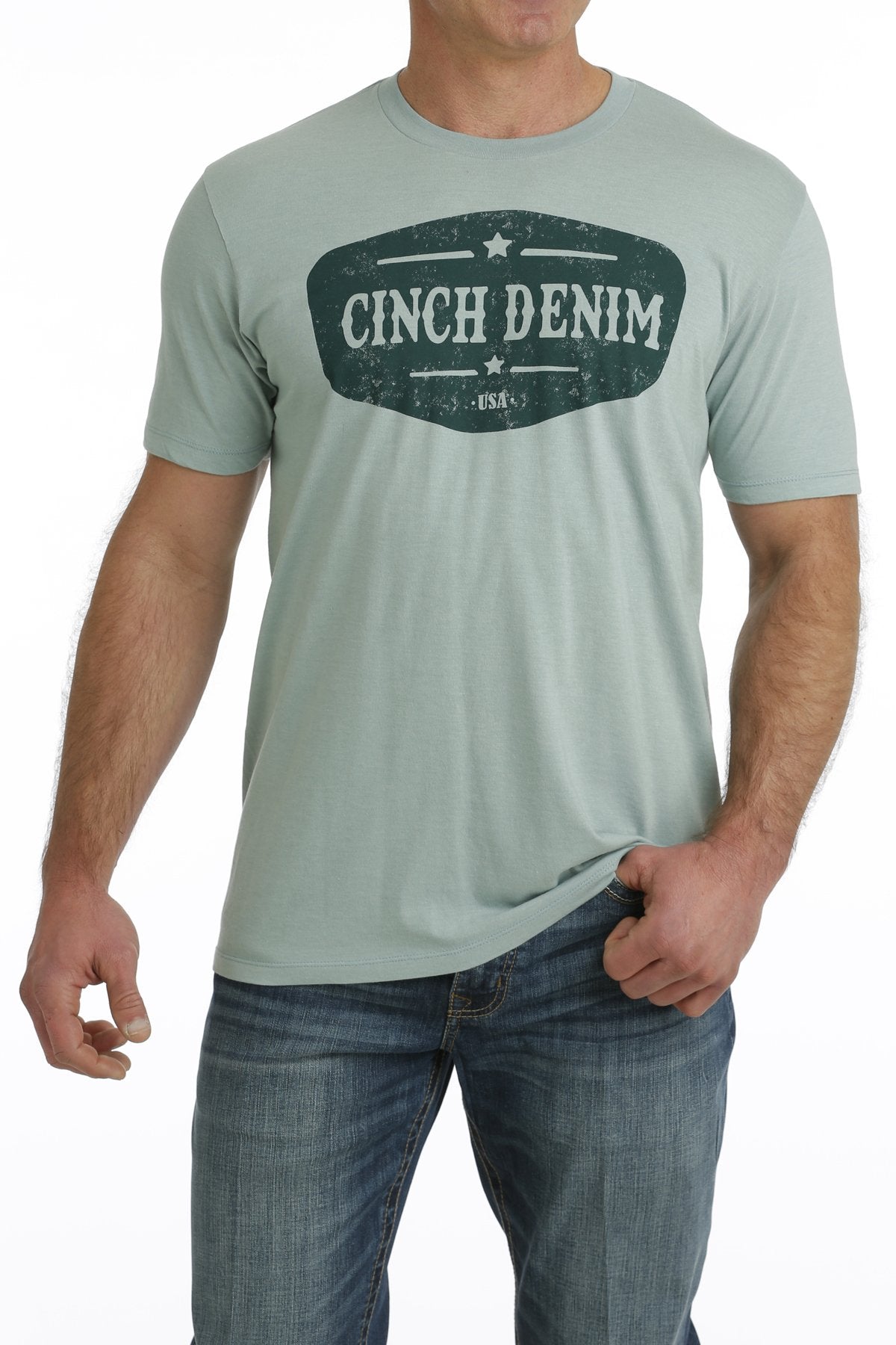 MEN'S CINCH DENIM TEE - TURQUOISE - Coffman Tack