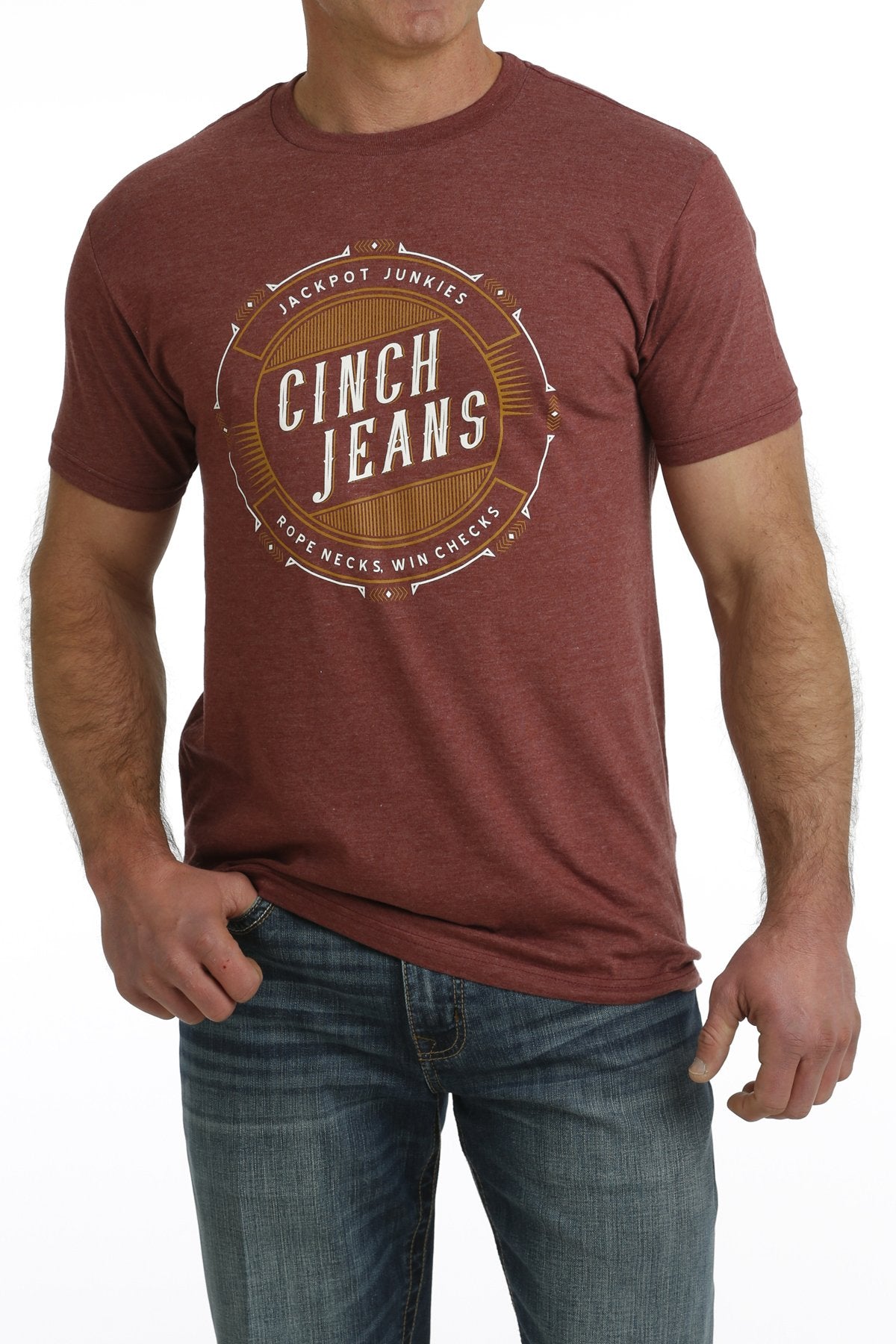 MEN'S CINCH JEANS TEE - BURGUNDY - Coffman Tack