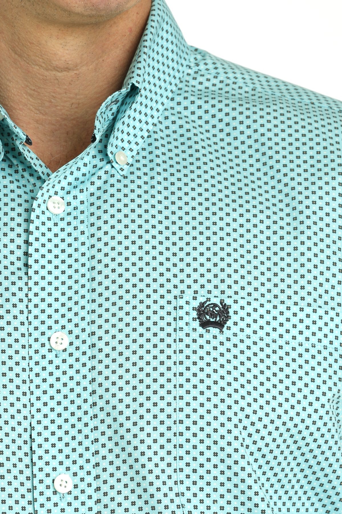 MEN'S GEOMETRIC PRINT BUTTON-DOWN WESTERN SHIRT - TURQUOISE