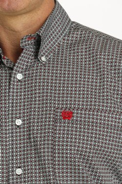 MEN'S MEDALLION PRINT BUTTON-DOWN WESTERN SHIRT - RED/BLACK