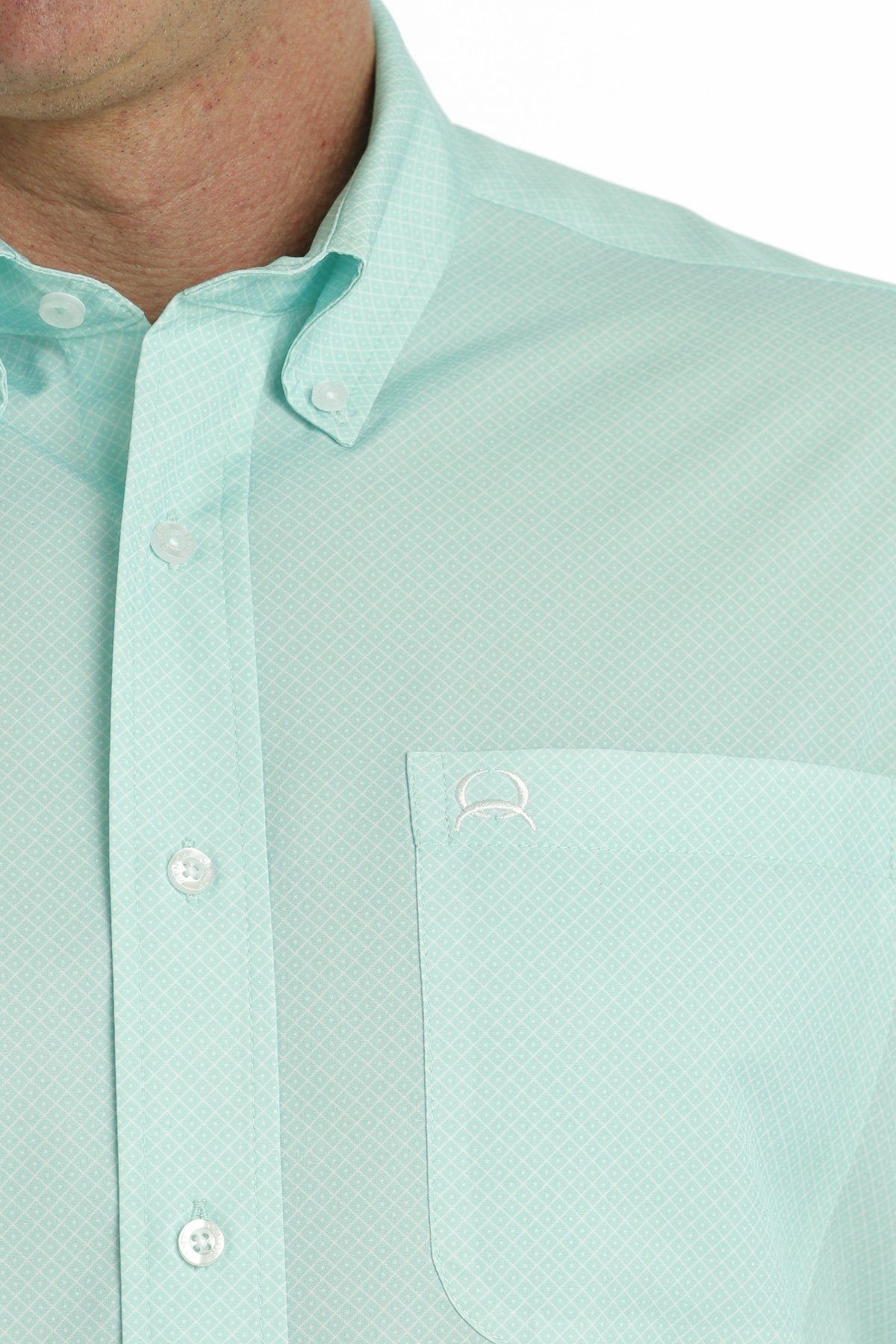 MEN'S GEOMETRIC PRINT SHORT SLEEVE ARENAFLEX BUTTON-DOWN SHIRT - MINT