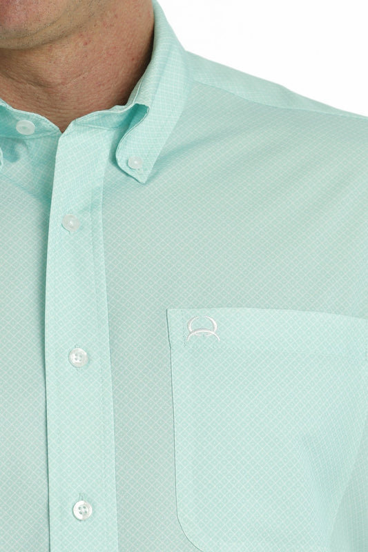 MEN'S GEOMETRIC PRINT SHORT SLEEVE ARENAFLEX BUTTON-DOWN SHIRT - MINT