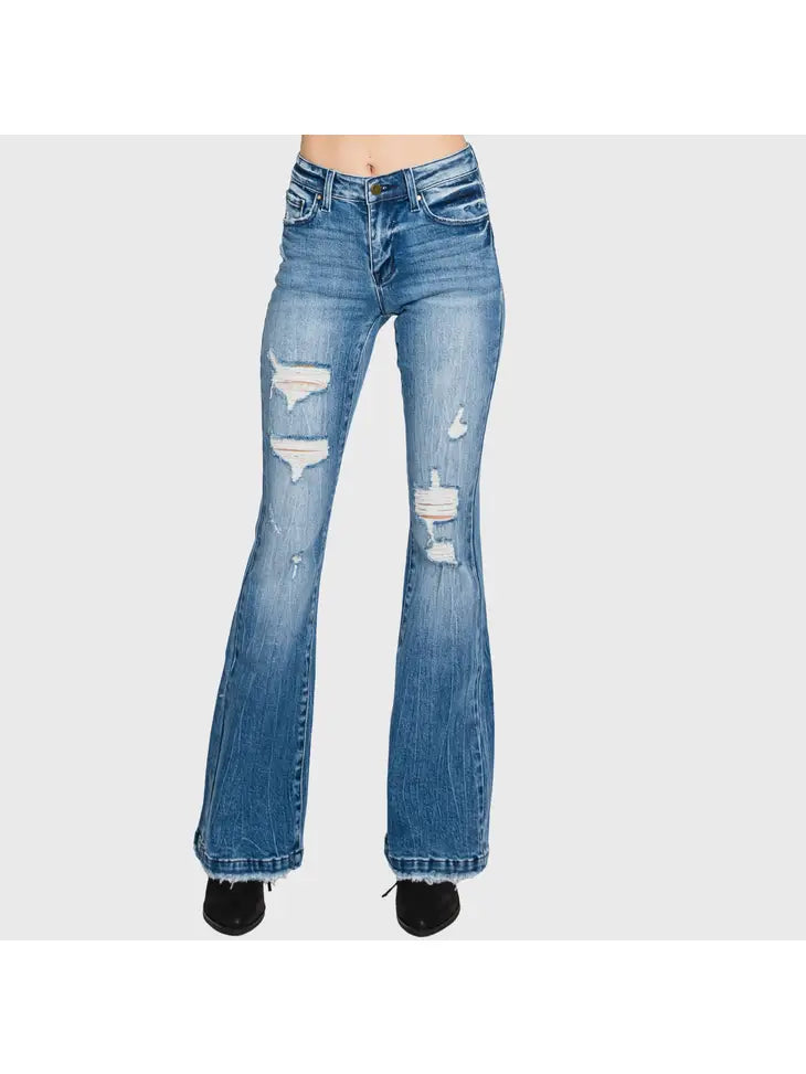 High Rise Flare Jeans in Luxe Medium Wash