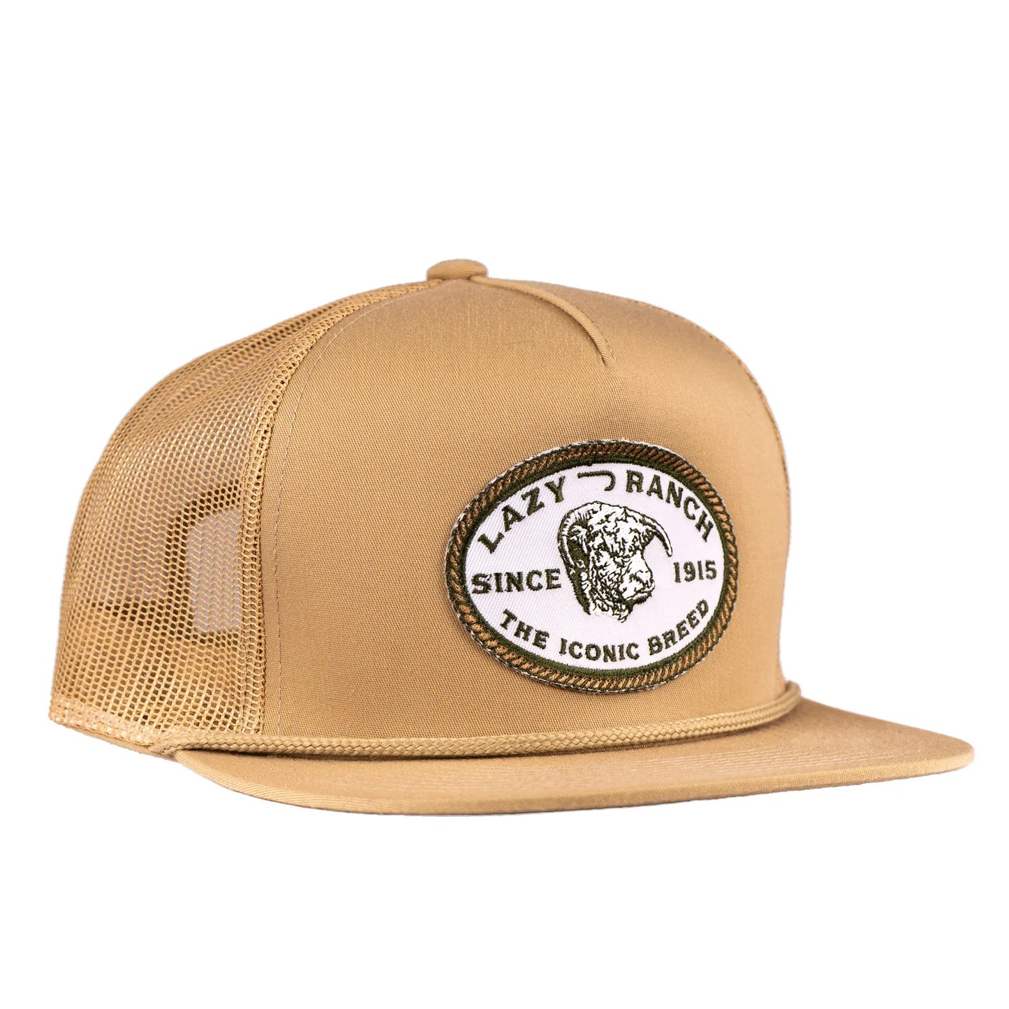 Lazy J Ranch Tan Olive Iconic Breed Patch Classic Rope Trucker Hat