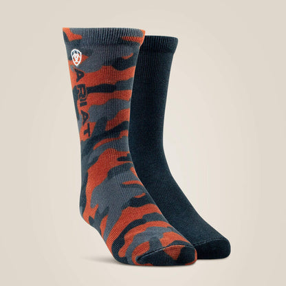 Orange Camo/Black Kids Graphic Crew Sock 2 Pair Mulit Color Pack