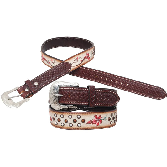 Circle Y Fire Lily Embroidered Belt - Coffman Tack