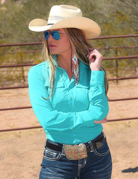 Breathe Instant Cooling pullover button up (turquoise) - Coffman Tack