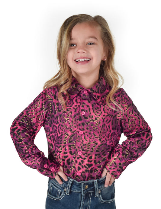 Girls Pullover Button Up (Hot Pink Leopard Lightweight Stretch Jersey)