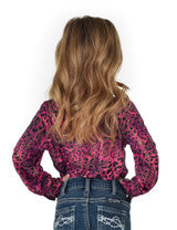 Girls Pullover Button Up (Hot Pink Leopard Lightweight Stretch Jersey)