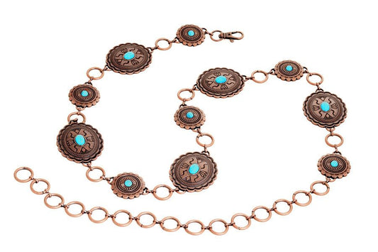 Concho Chain Belt With Turquoise Stone - Coffman Tack