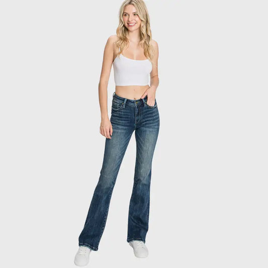 Petra Dark Mid Rise Stretch Classic Bootcut Jeans