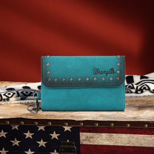 Wrangler Studded Accents Tri-fold Key-Chain Wallet - Turquoise - Coffman Tack