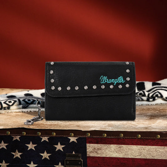 Wrangler Studded Accents Tri-fold Key-Chain Wallet - Black - Coffman Tack