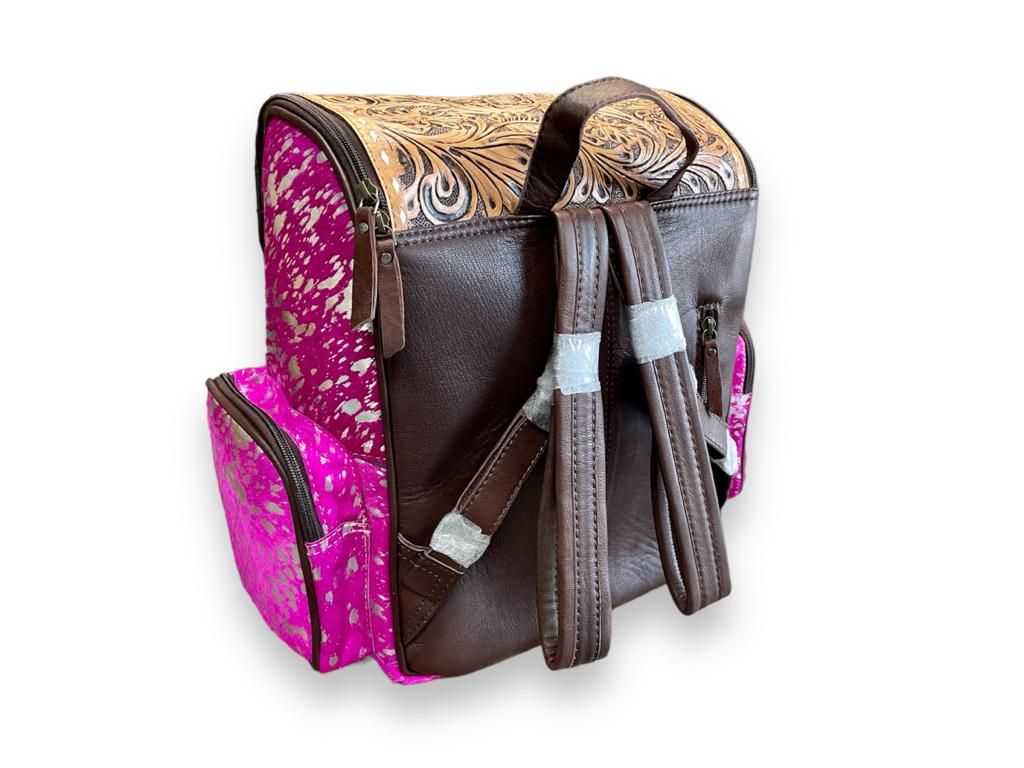 Becky-  Tooled & Cowhide Backpack - Diaper Bag - Coffman Tack