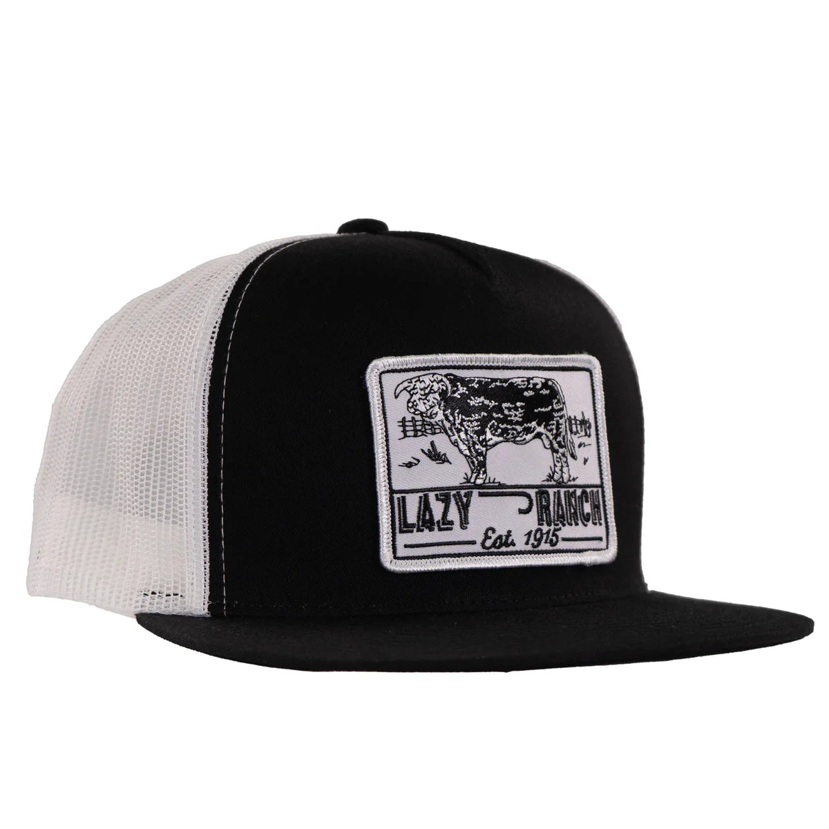 Lazy J Ranch Black & White Bull Trap Classic Five Panel Trucker Hat