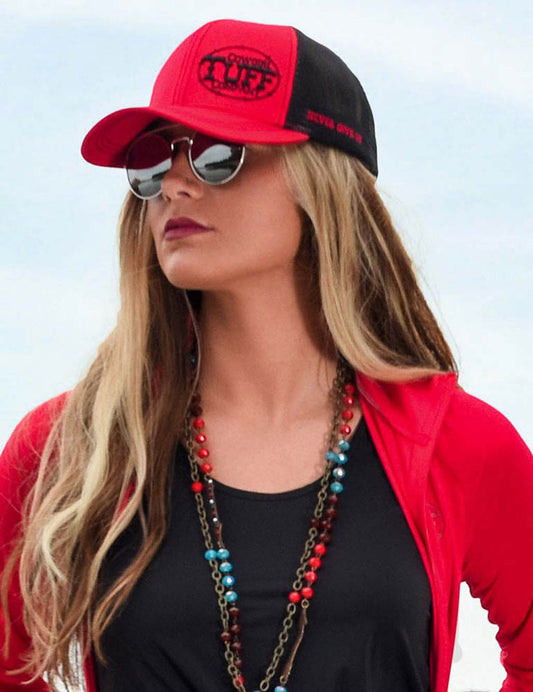 Cowgirl Tuff Trucker Cap With Red & Black Contrast Embroidery - Coffman Tack