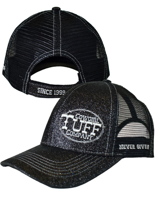Cowgirl Tuff Trucker Cap. Black Shimmer with Silver Embroidery - Coffman Tack