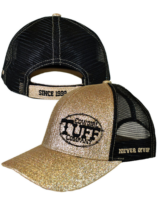 Cowgirl Tuff Trucker Cap. Champagne Shimmer With Black Embroidery - Coffman Tack