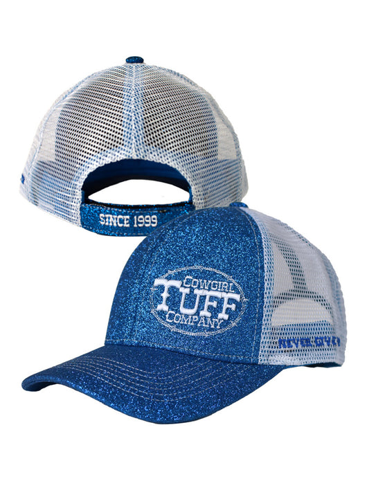 Cowgirl Tuff Trucker Cap. Blue Shimmer With White Embroidery - Coffman Tack