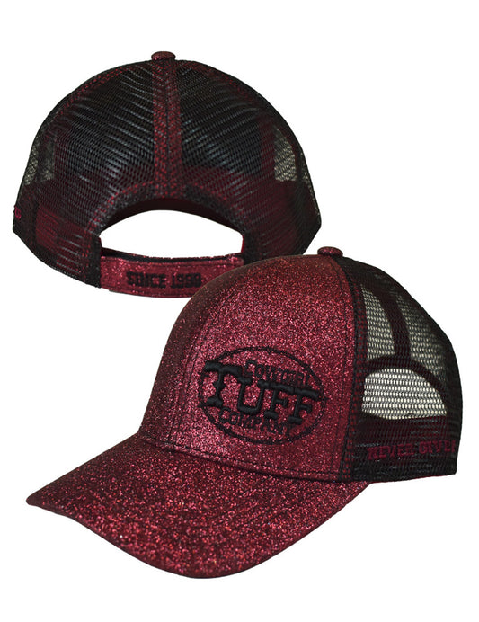 Cowgirl Tuff Trucker Cap. Red Shimmer With Black Embroidery - Coffman Tack