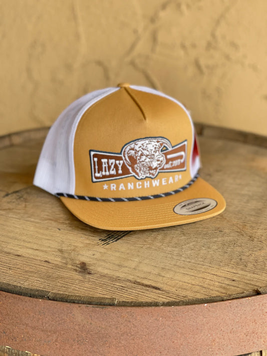 Lazy J Ranch Mustard & White Diamond Banner Classic Rope Trucker Hat