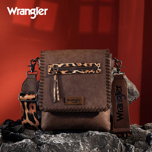 Wrangler Whipstitch Leopard Print Crossbody - Coffee